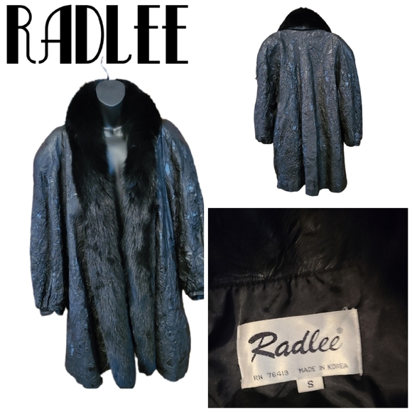 VINTAGE RADLEE LEATHER DUSTER FOX FUR TRIM - Picture 2 of 5